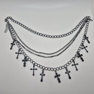 Black Cross Pendant Layered Necklace